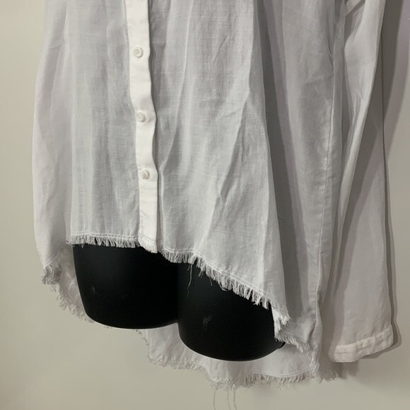 Cloth & Stone Button Down High Low Raw Hem Top White Size Small - Picture 5 of 12